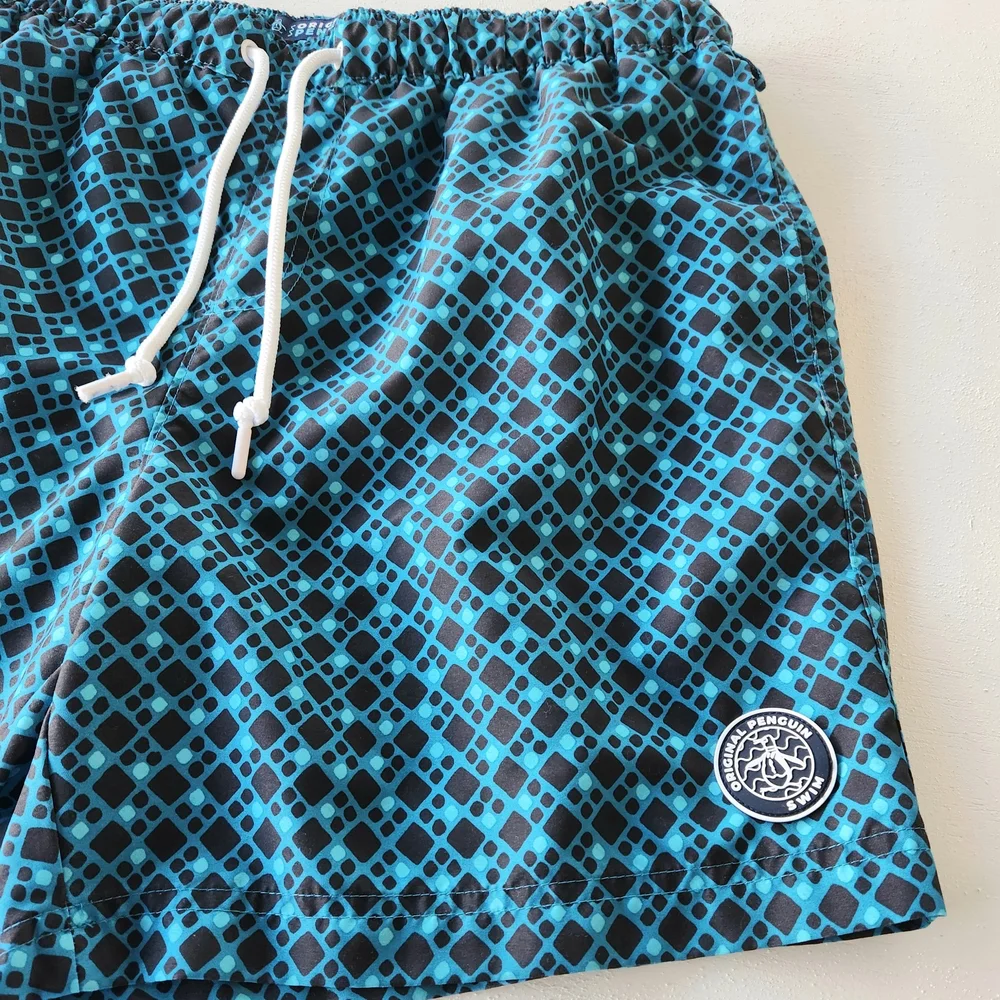Original Penguin Teal & Black Patterned Swim Shorts